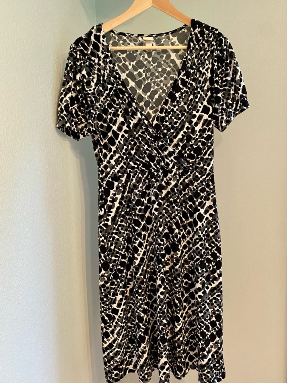 Merona Black and White Printed Wrap-Style Midi Dress